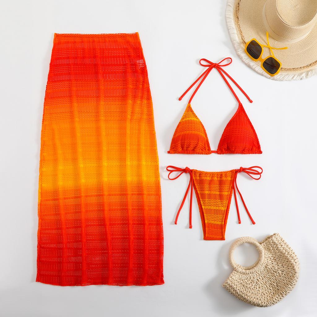 2026 Gradual Change Mesh Three-piece Beach Dress Sexy Bikini