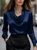 2025 Autumn/Winter Elegant High Neck Satin Gabardine Long Sleeve Shirt