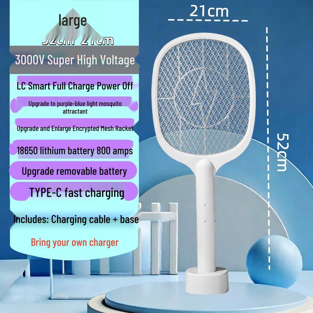 Rechargeable Electric Mosquito & Fly Swatter with Three-Layer Safety Net