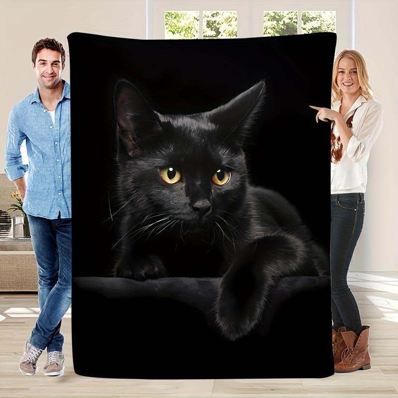 

Personalized Black Cat Blanket Name Pet Art Soft Fleece Throw Cat Lover Gift Home Decor Animal Theme 75x100cm