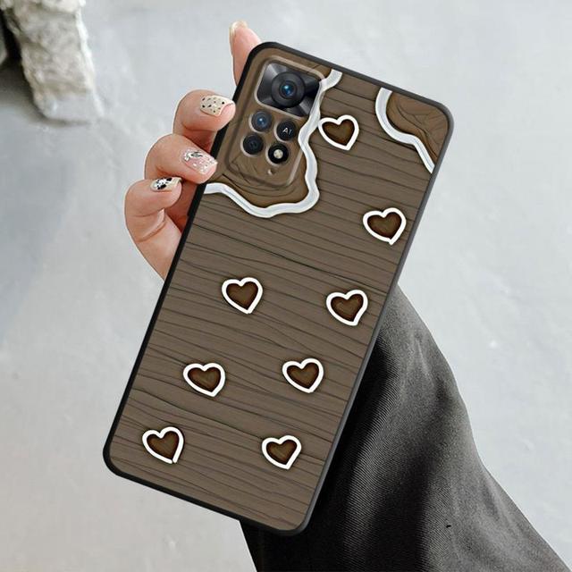 Fashion Brown Love Wood Grain Texture Case For Xiaomi Redmi Note 11t 11s 11 10 8 Pro 9 9s 9t 8t For Mi 10 8 9a 9c 10c 12c K60