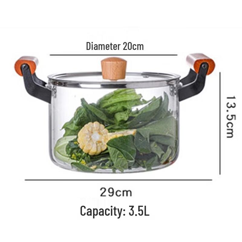 Wutuo Wood Handle Heat-Resistant Glass Soup Pot
