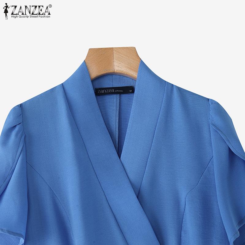 ZANZEA Women Summer V-Neck Casual Short Sleeve Blouse