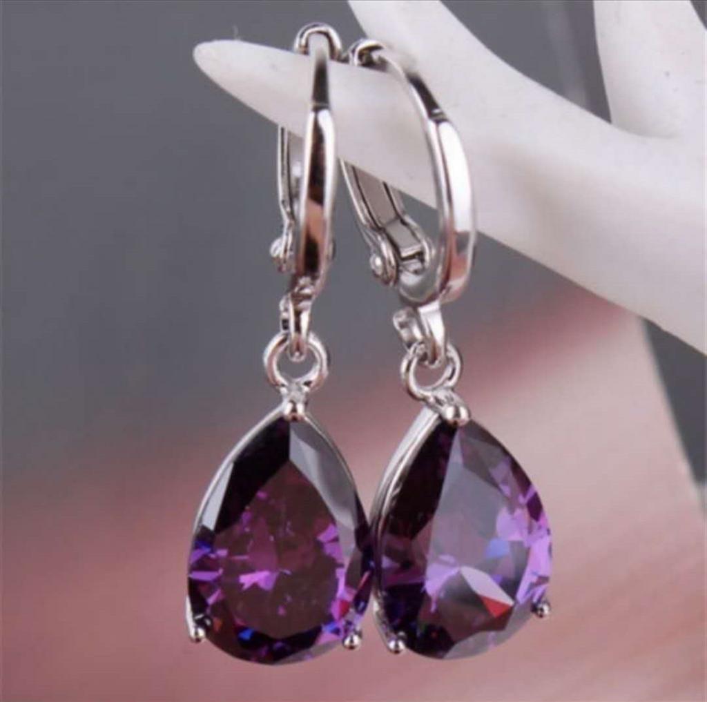 Cercei lungi Fashion pentru Femei, Albastru Alb, Forma de Picătură de Apă, Cristal Strălucitor, Zirconiu, Metal, pentru Petrecere