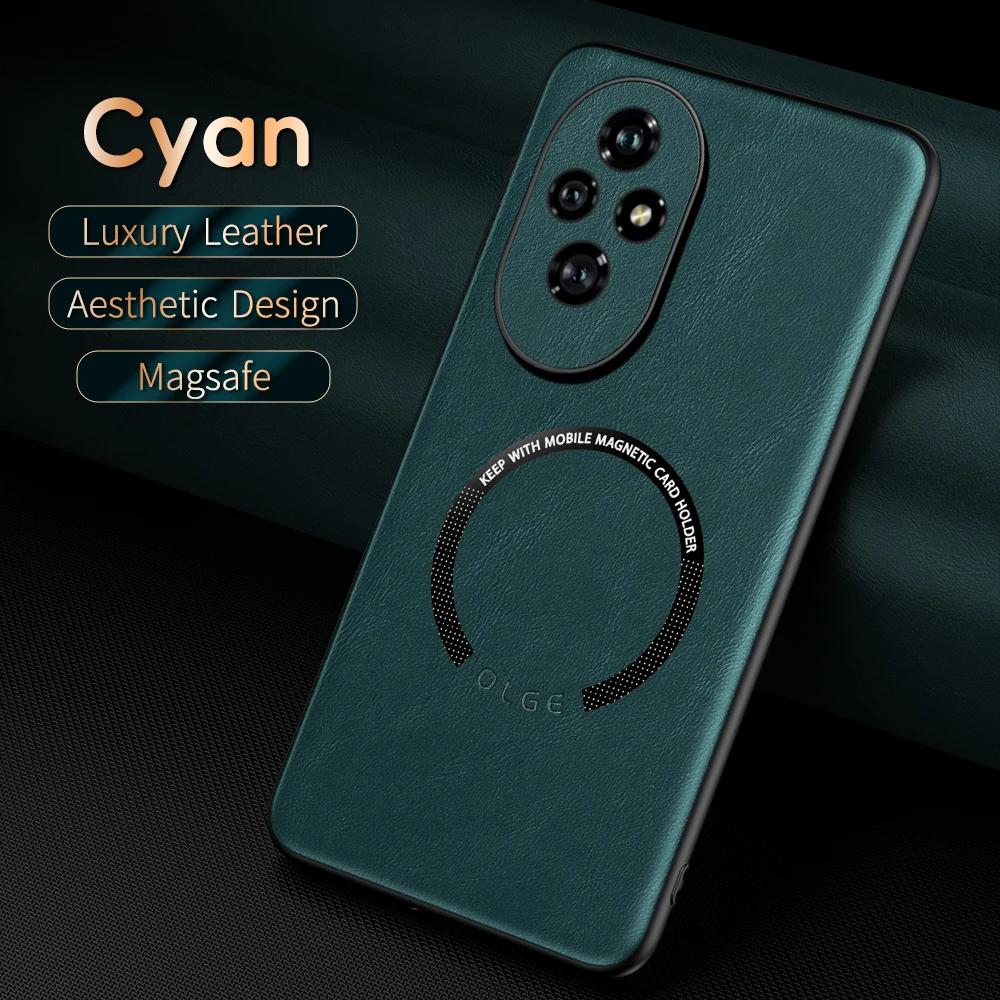 OLGE Luxury Texture Classic Leather Case for Huawei Honor 200 Support Car Mount Magnetic Stand Wireless Charging Protective Case
