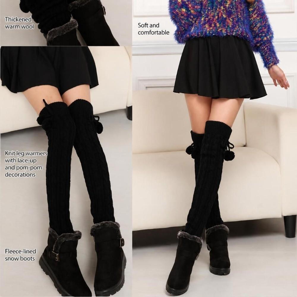 Thickened Long Boot Socks With Hairball Over Knee Boot Cuffs New Crochet Socks for Women