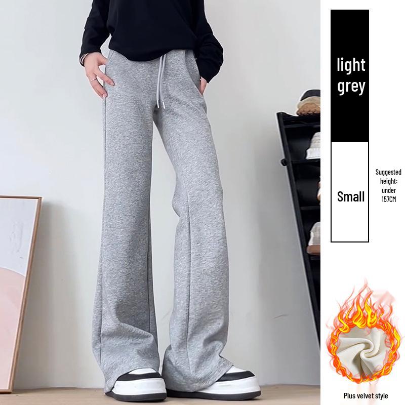 Douyin Women’s Winter Fleece-Lined Micro Flare Sweatpants - 2024 High Waist Slimming Wide Leg Horseshoe Pants