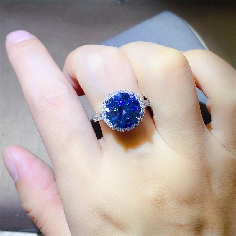5 Carat Blue Moissanite Princess & Round Cut Women s Ring - Eight Hearts & Arrows, Diamond Tester Approved Size 10