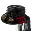 Gothic Metal Gear Hat Costume Accessory With Goggles and Rose Flower Long Veil Magicians Tall Hat for Theme Event