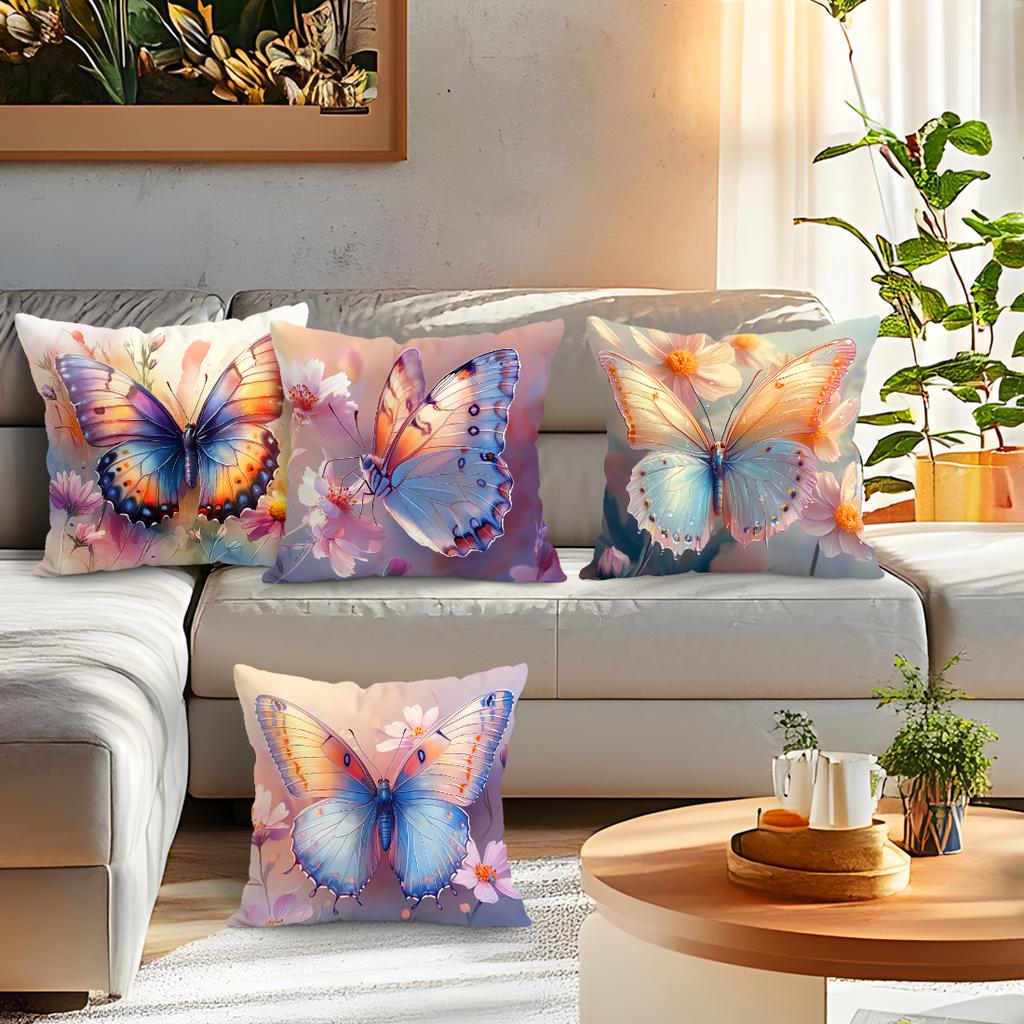 Watercolor Style Butterflies and Flowers Decorative Pillowcase Pillow Covers Throw Pillows Cushion Cases for Home Car Sofa