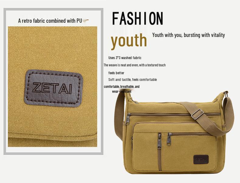 Męska płócienna torba crossbody - Wielowarstwowa, o dużej pojemności, wszechstronna, codzienna biznesowa i sportowa torba na ramię.