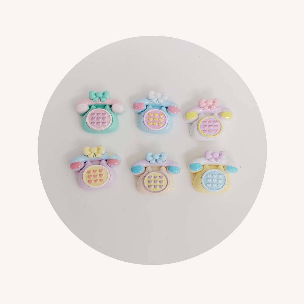 Pastel Color Resin Cartoon Telephone Kawaii Decoration Parts Cute Charms Resin Flatback Cabochons for DIY Crafts Scrapbooking