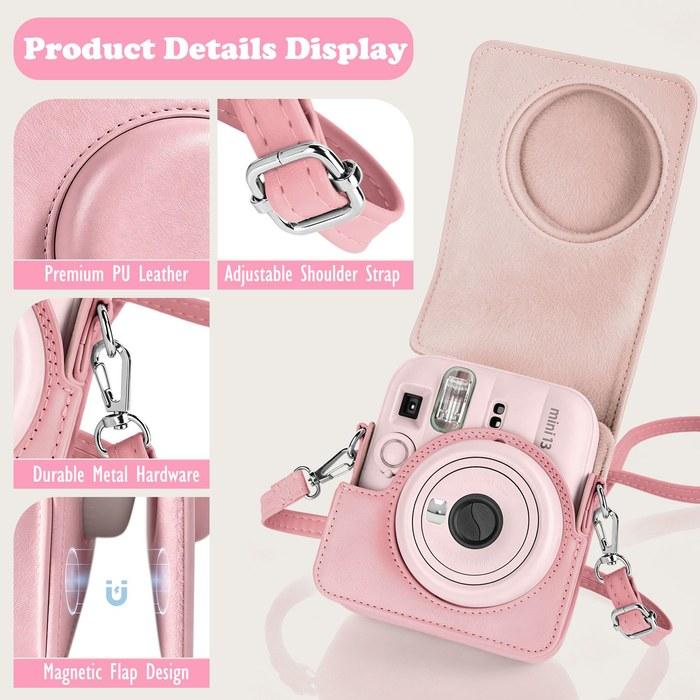 [HIYQIN] Instax Mini 13/12 PU Leather Protective Case Instant Camera Accessory Kit Pink
