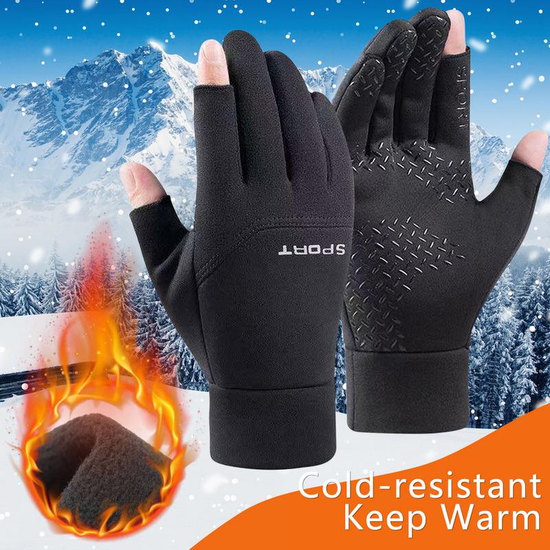 Winter Fishing Men's Gloves Women Cycling Warm Anti-Slip Gloves for Fishing Sports Touch Screen Two Fingers Cut Outdoor Angling