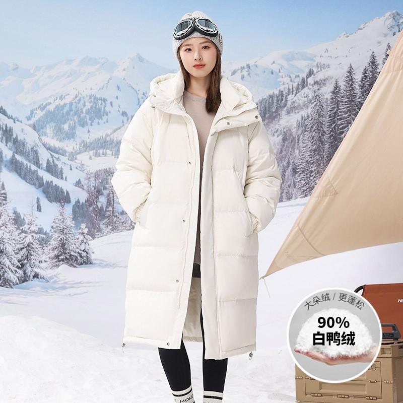 Unisex Winter Down Coat With Hood Long Warm Puffer Jacket 85-90% White Duck 600 Fill Power