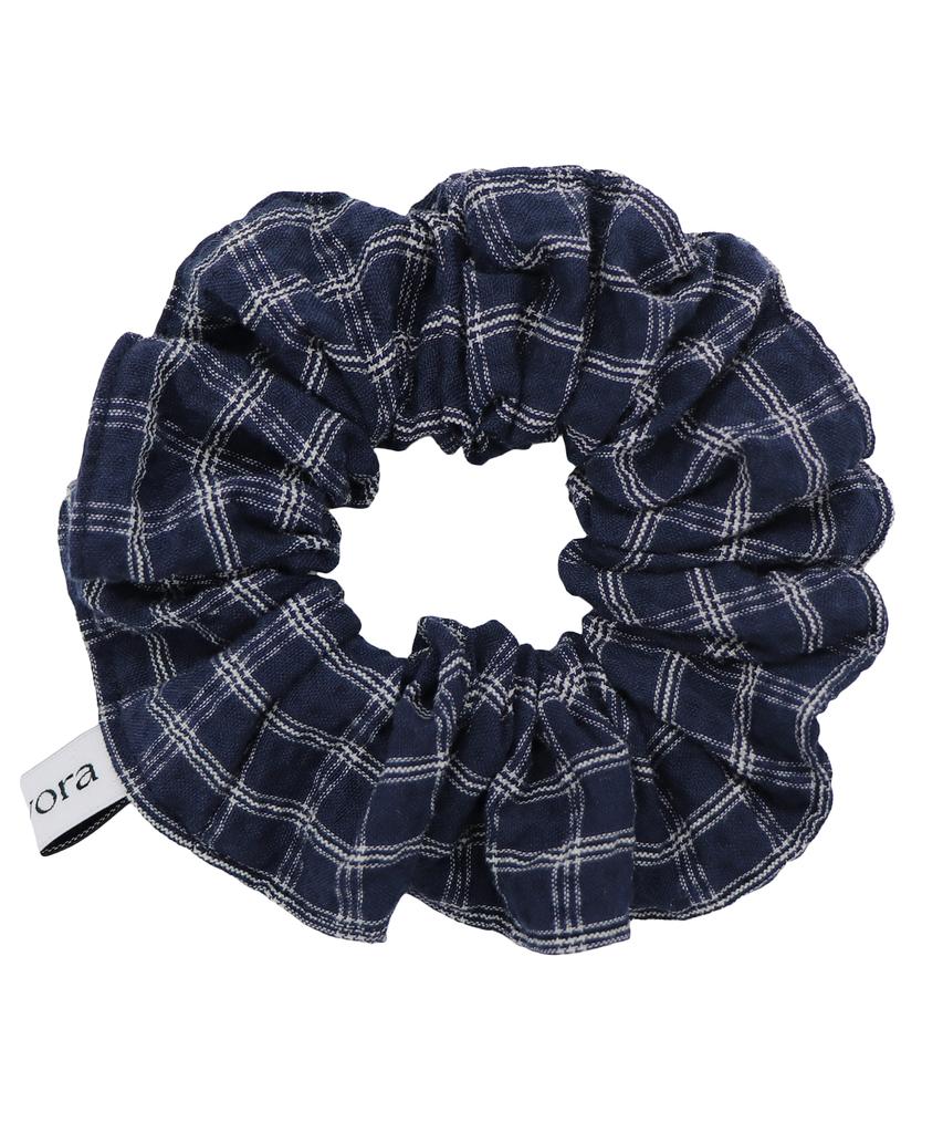 Moyora Check Mini Hair Scrunchie [Deep Blue]