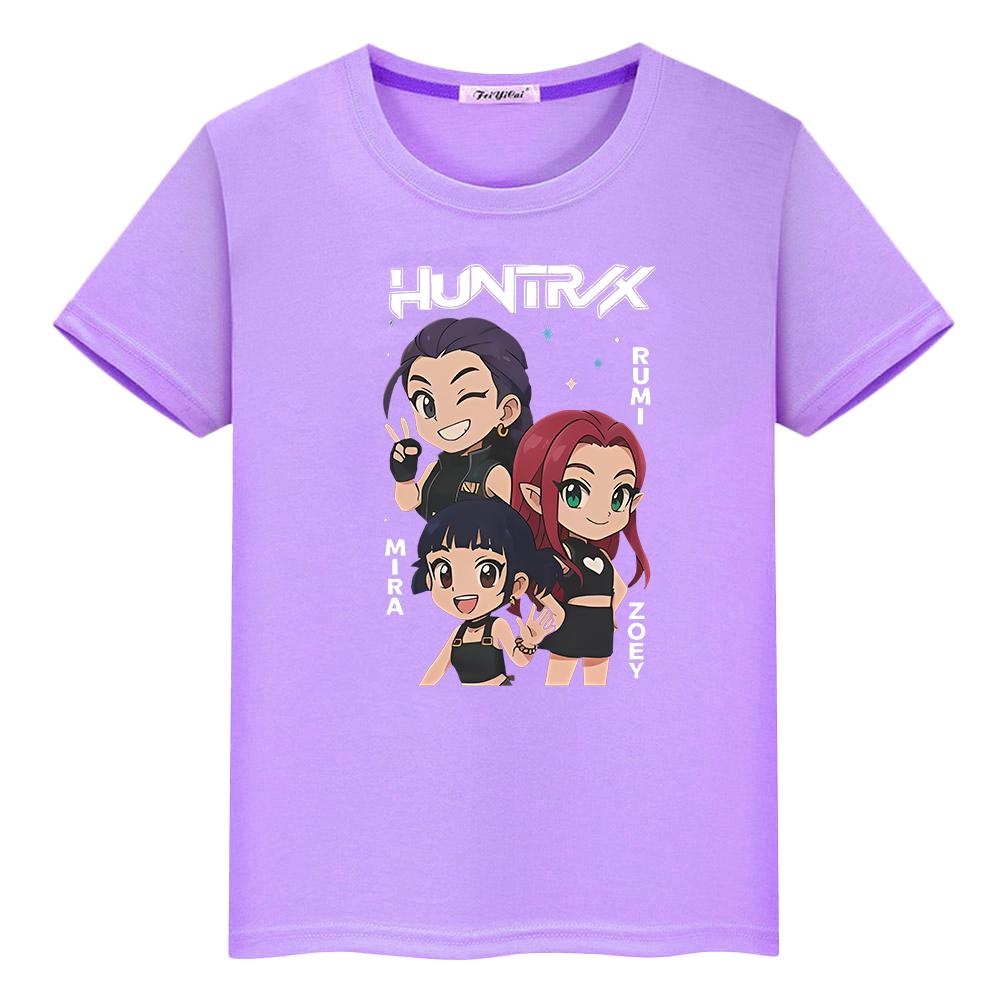 Kpop cazadores de demonios niños Estampado Kawaii Camisetas 100% Algodón Bonitos Tops camiseta para niños niño 10años anime Corta y2k Navidad ropa para niñas