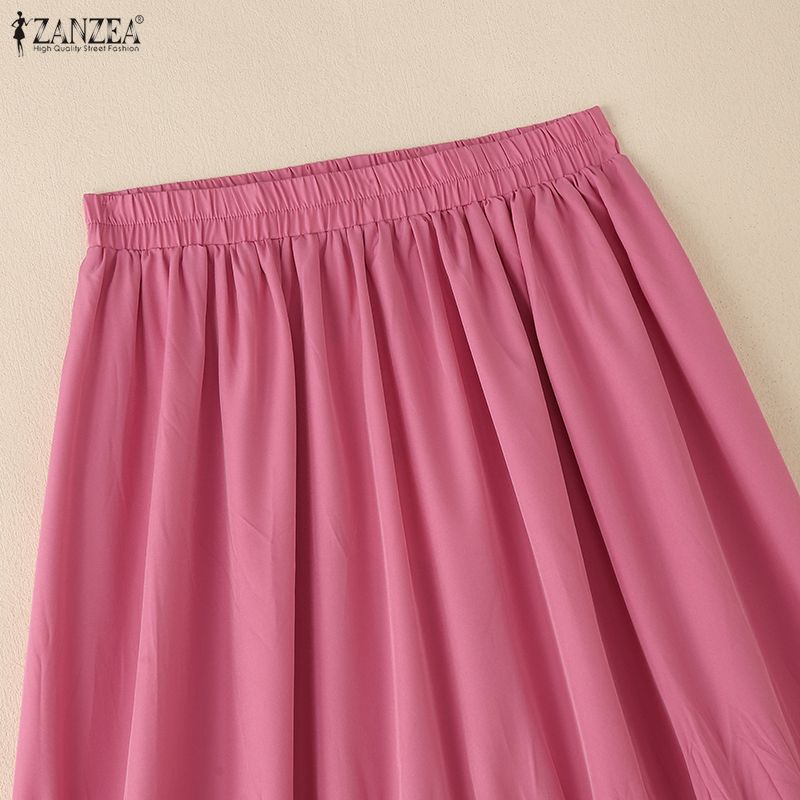 ZANZEA Women Casual Elastic Waist Loose Long Skirts