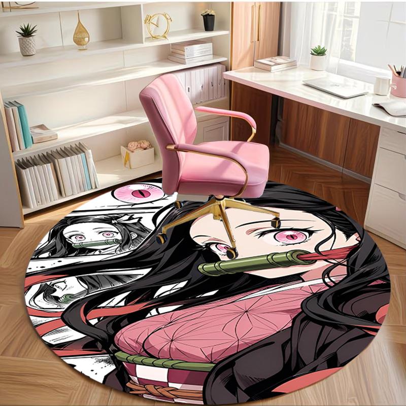 Demon Slayer Print Round Rug, Washable Floor Carpet, For Entryway Dorm Laundry Room Office Study, Home Decor Birthday Christmas Gift