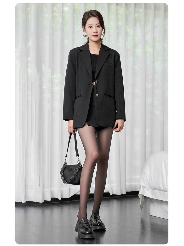 Bonas Black Sheer Fleece-Lined Nude-Feel Pantyhose - Thickened Winter Stockings