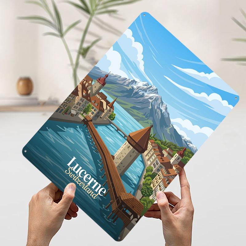 

Lucerne Switzerland Travel Printed Poster Customized Wall Art Retro Vintage Metal Tin Signs for Room Ornaments Gamer Decoration 7.9x11.8In(20x30cm)