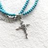 Fashion 4mm Natural Stone Turquoises Chokers Necklaces For Women Charm Light Blue&White Pendant Necklace Prayer Cross Necklace