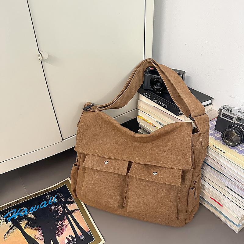 

Canvas bag Female student shoulder bag Versatile simple literary fan mailman bag Cloth bag messenger bag коричневый