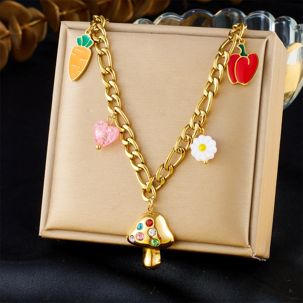 DIEYURO 316L Stainless Steell Cherry Strawberry Fruit Series Necklace For Women Lady New Fashion Neck Chain Jewelry Party Gift
