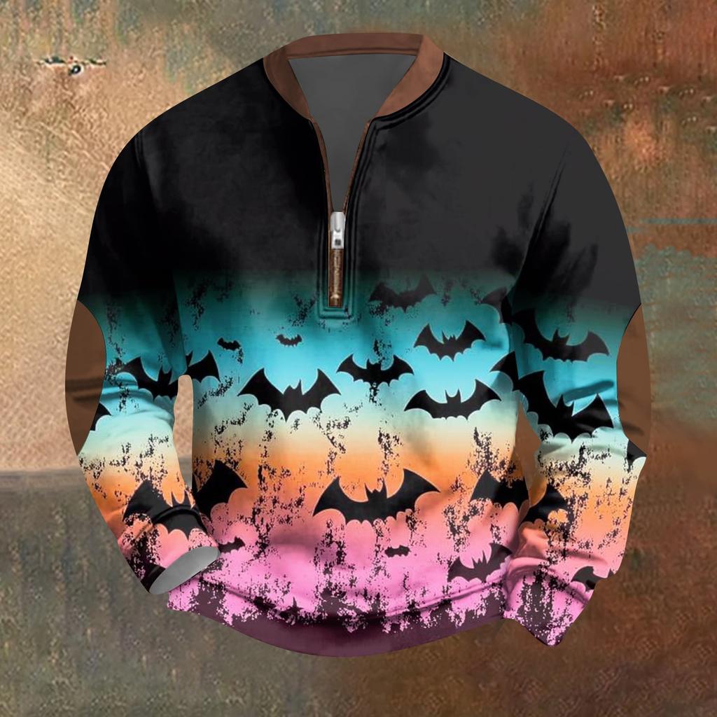 Halloween Print - Men's Loose, Casual, Versatile Round-neck Multi-color Pullover Hoodie