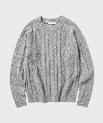 NONBLANK Cable Texture Round Knit_Melange Grey