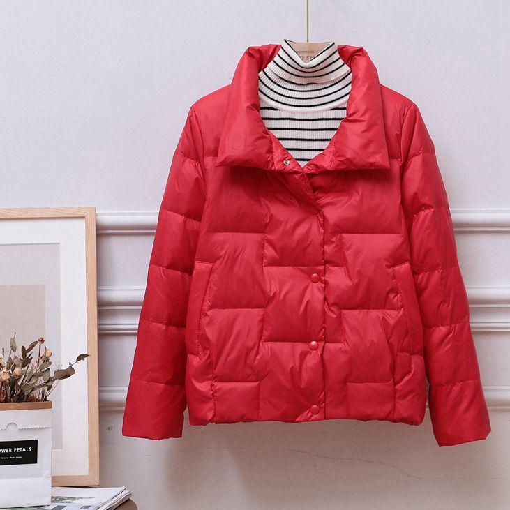 Women's Fashionable Lightweight Stand-up Collar White Duck Down Jacket for Autumn and Winter