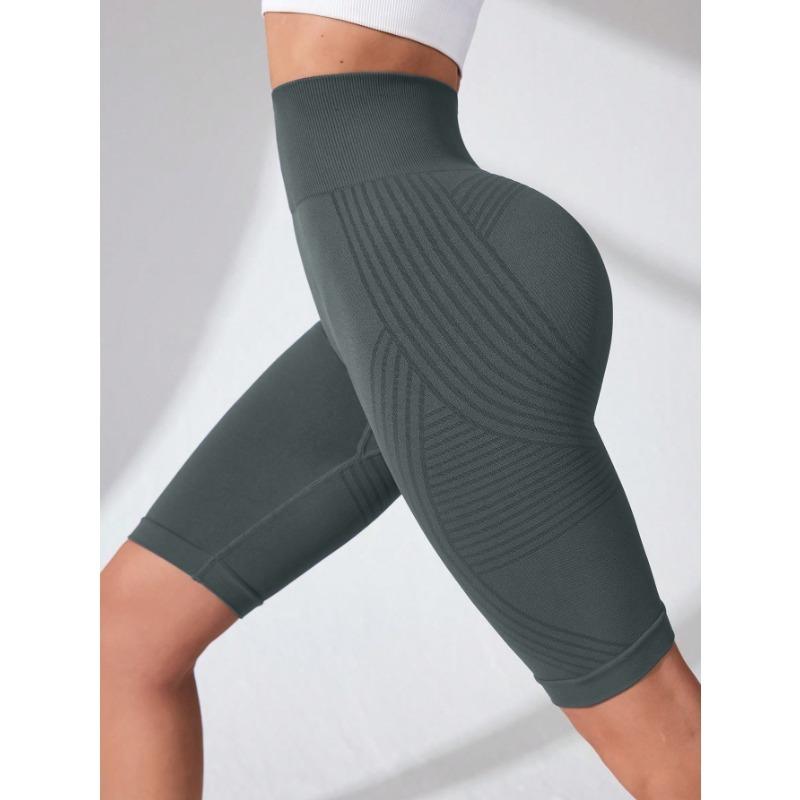 High Waisted Seamless Yoga Shorts Women Knited Slim Shorts Workout Running Linear Aesthetic Leggings Stretchy Hip Lift Shorts