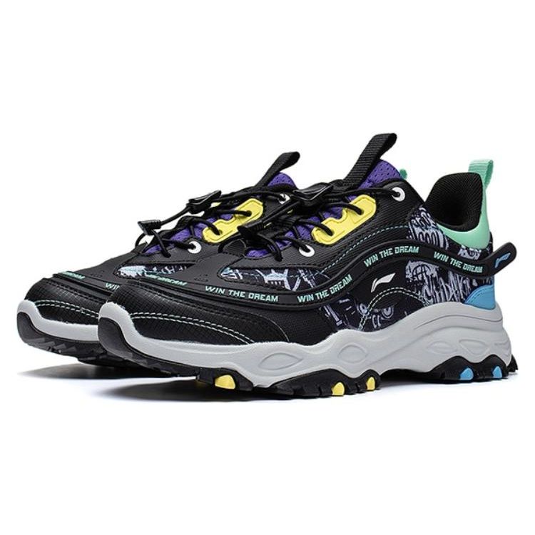 Li Ning Kids Fleece Comfortable Non-Slip Shock Absorbing Wear-Resistant Sports Casual Shoes Kids Sneakers Black YKCS158-21