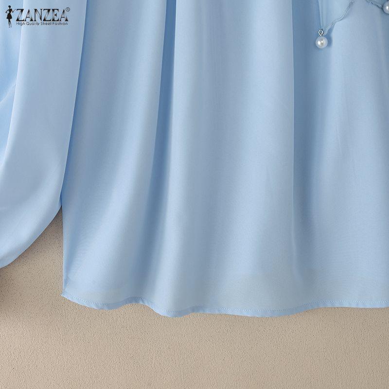 ZANZEA Women Elegant Round Neck Casual Long Sleeve Blouse