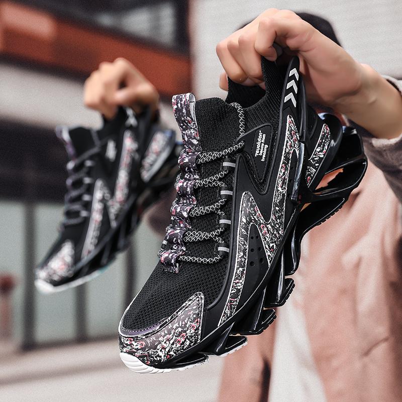 Fashion Lace-up Men's Sneakers Trendy Blade Shoes Elastic Outdoor Sports Shoes Teenager Running Exercise Shoes