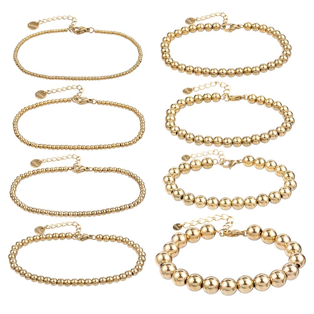 Bracelet Européen & Américain Minimaliste en Acier Inoxydable Élastique à Perles Dorées pour Femmes