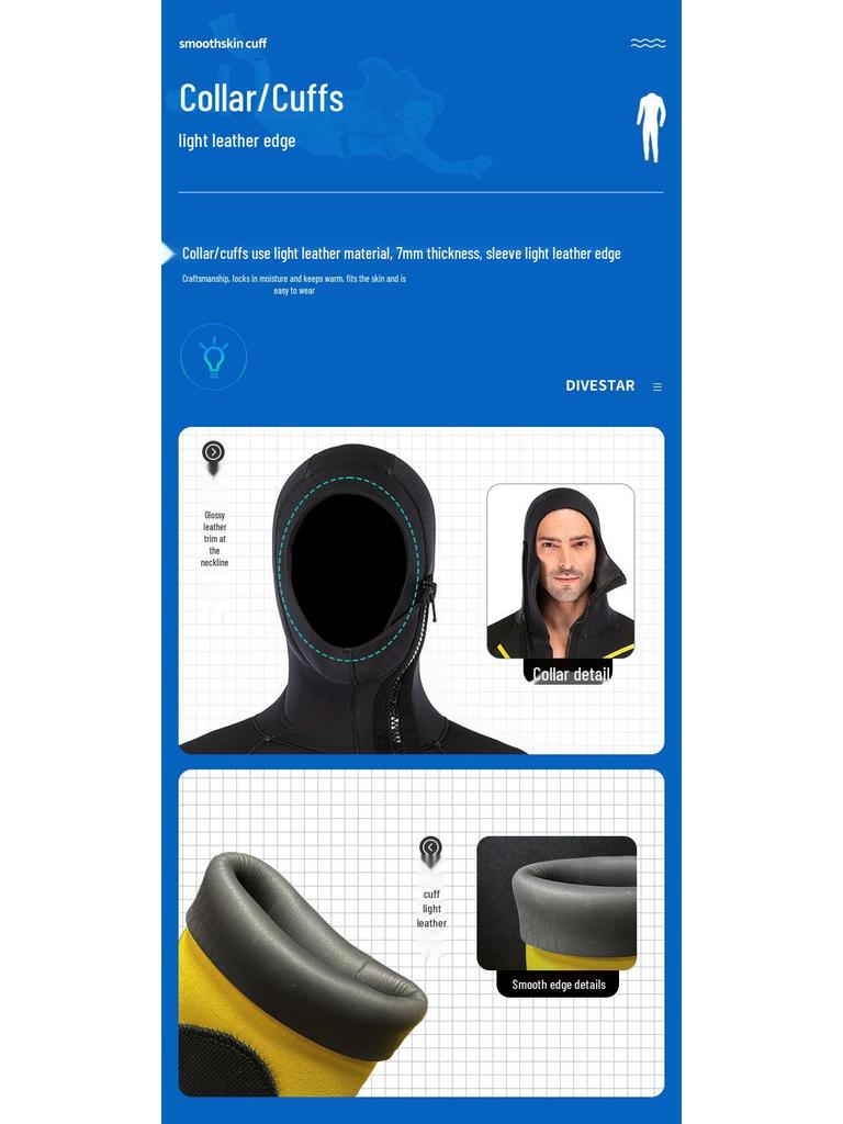 Substar Unisex 7mm Hooded Fleece-Lined Wetsuit for Cold Water Surfing and Diving