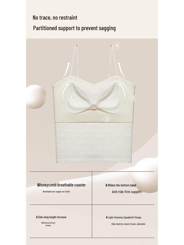 Autumn/Winter Rose Floral Lace Spaghetti Strap Seamless Bandeau Vest