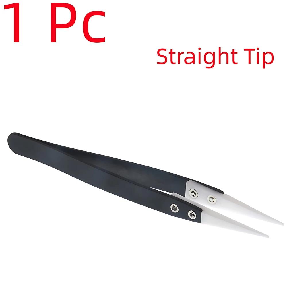Антистатические керамические пинцеты Нержавеющая сталь Промышленные керамические пинцеты Изолированные Прямой/Изогнутый наконечник Черно-белые пинцеты Black Straight