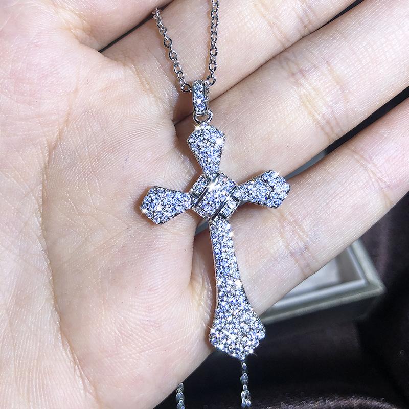 Módní řetízek s přívěskem křížek Roztomilý dámský náhrdelník Zirkonový krystal AAAAA+ Choker s křížkem pro ženy