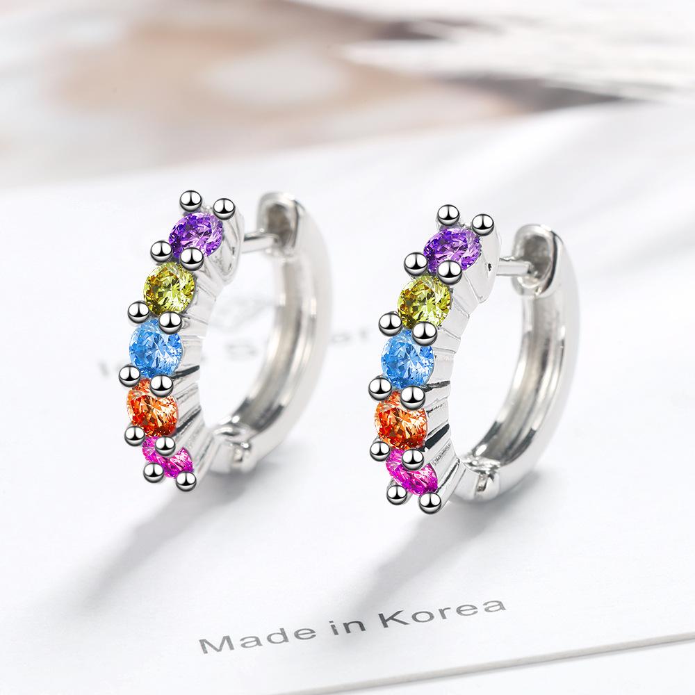 Fashion Jewelry 925 Sterling Silver Colorful Crystal Stud Earrings For Women Romantic Earring Brincos Pendientes