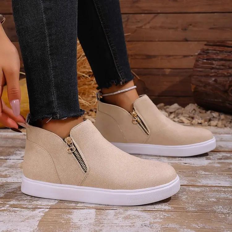 Damenschuhe in Übergröße mit hohem Schaft Herbst Winter Neu Bequem Mode Rutschfest Ballerinas Outdoor Höhenerhöhung Freizeitschuhe