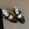 Retro Metal One-word Buckle Shallow Mouth Mary Jane Women's Shoes New with Skirt Flat-soled Small Leather Shoes