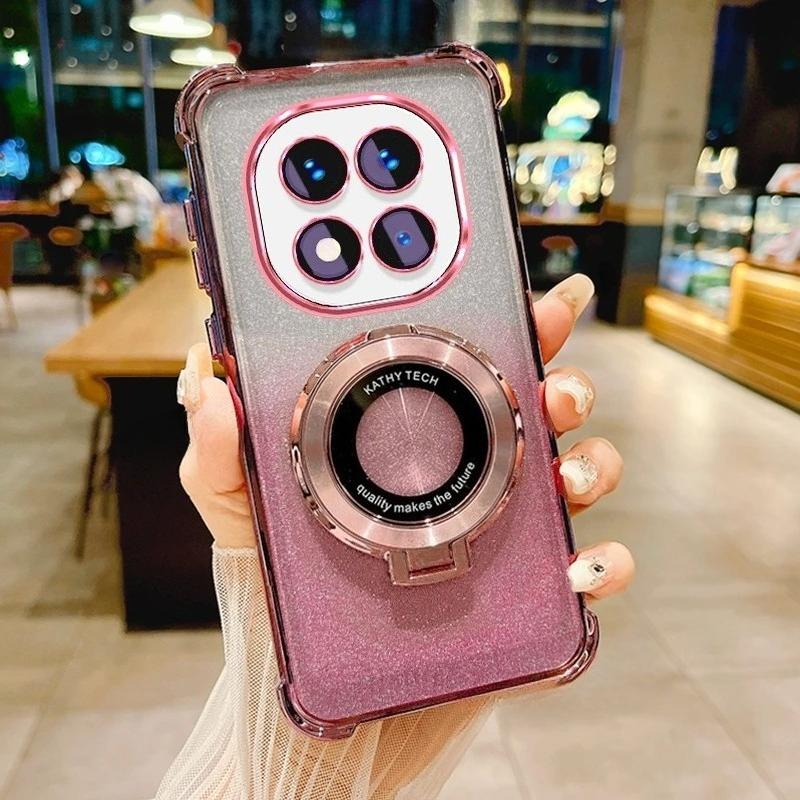 Note14pro Luxury Plating Holder Case On For Xiaomi Redmi Note 14 Pro Plus 14pro Shockproof Protect Silicone Stand Cover Poco X7