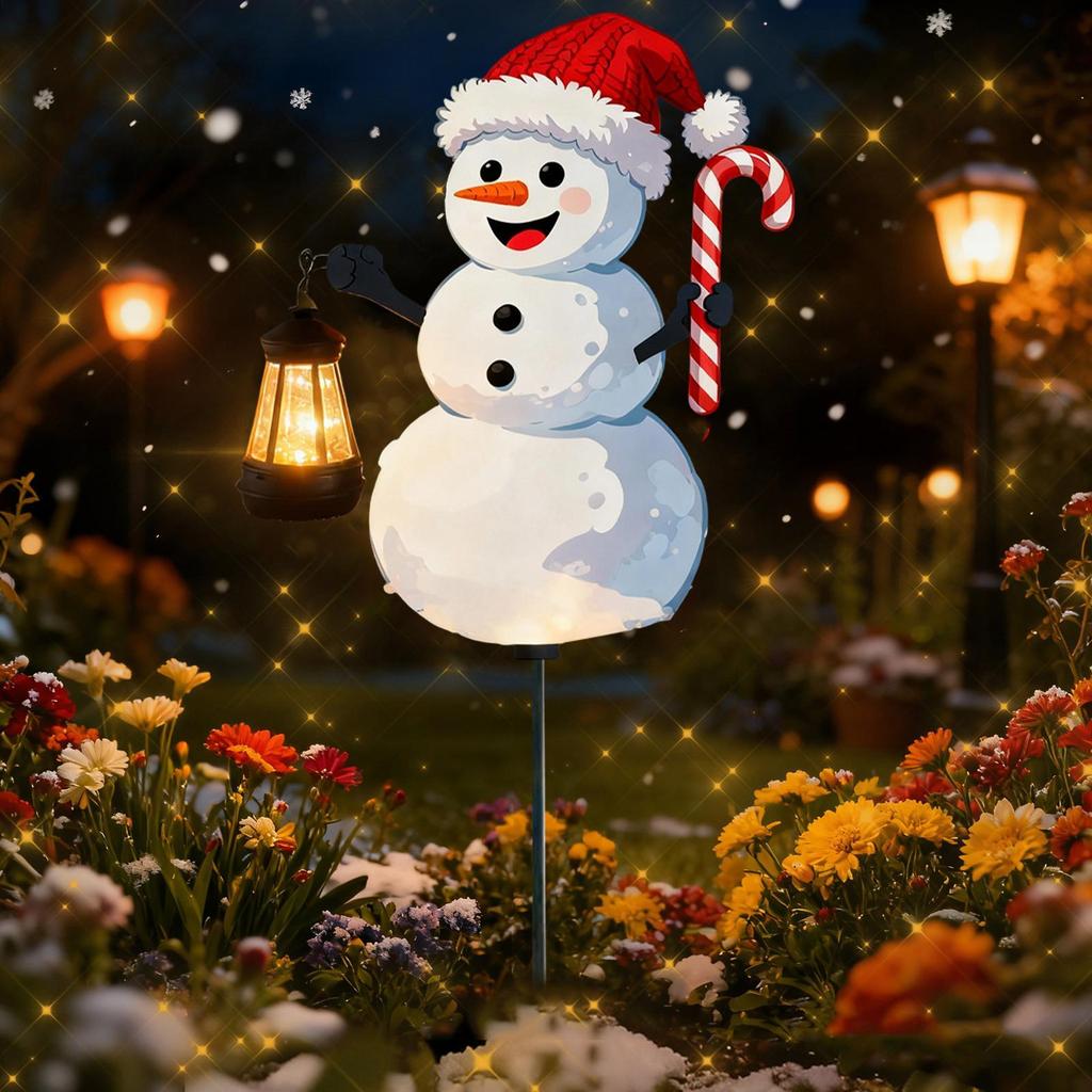 Christmas Garden Stakes LED Lighted Festival Signs Santa Holding Lantern Design Christmas Snowmen Decorations for Garden Yard