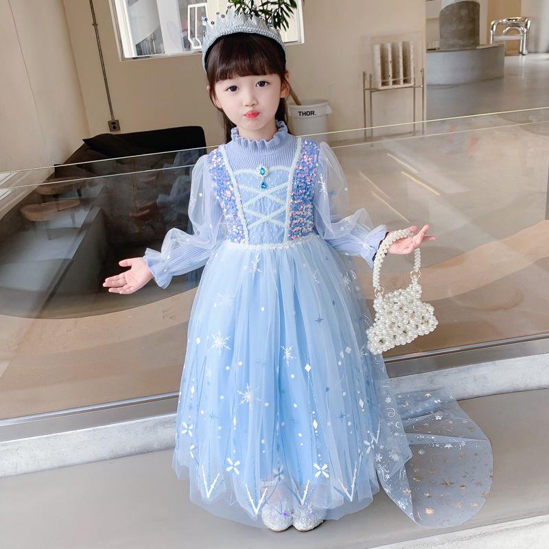 Elsa Princess Knitted Wool Dress for Girls - Spring & Autumn 2025