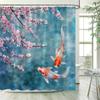 Pink Floral Carp Shower Curtains Watercolour Cherry Blossom Flowers Koi Fish Polyester Fabric Bathroom Curtain Decor with Hooks