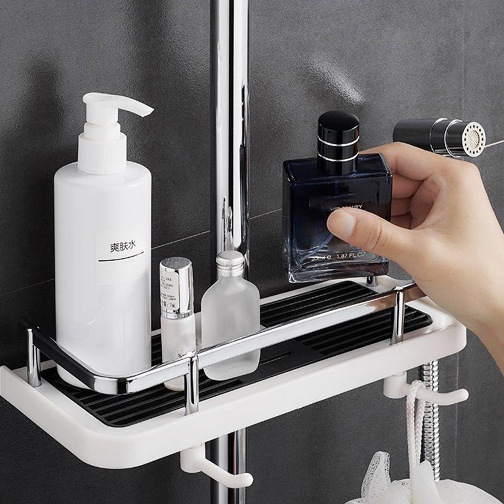 Bathroom Shower Storage Rack Organizer No Drill Lifting Rod Shower Head Holder Shampoo Tray