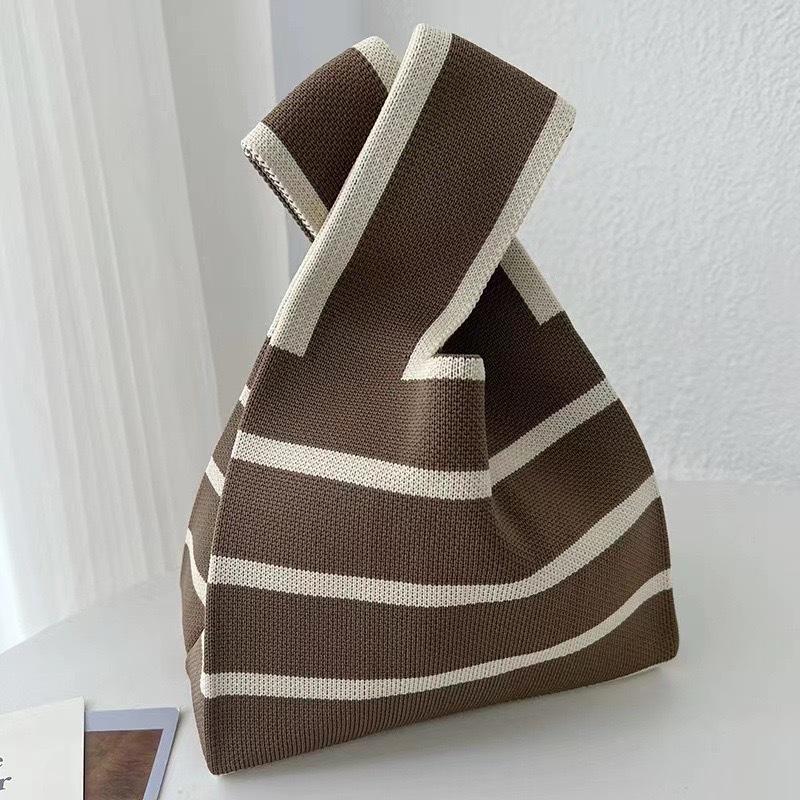 Fashion Handmade Knit Handbags Women Mini Knot Wrist Bag Korean Casual Tote Bag Reusable Shopping Bags