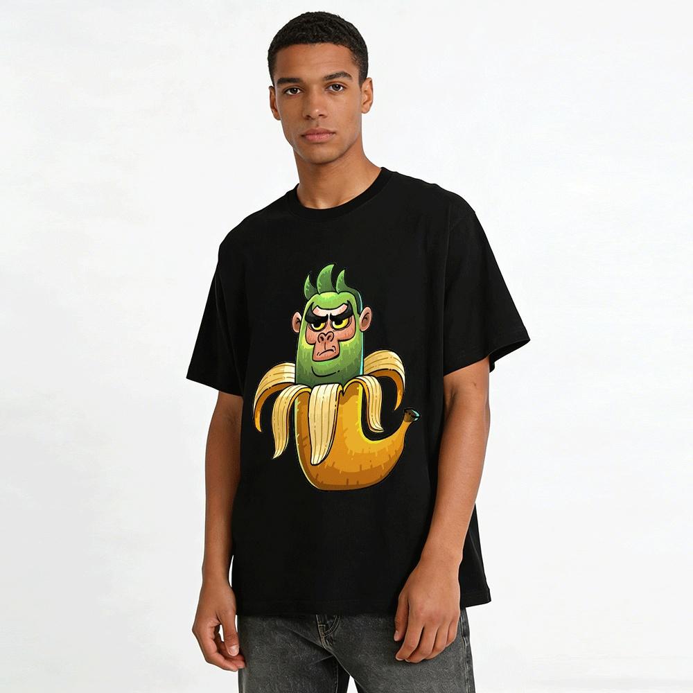Grumpy Green Gorilla Banana Graphic Unisex Casual Tee Shirt Pure Cotton T-shirt